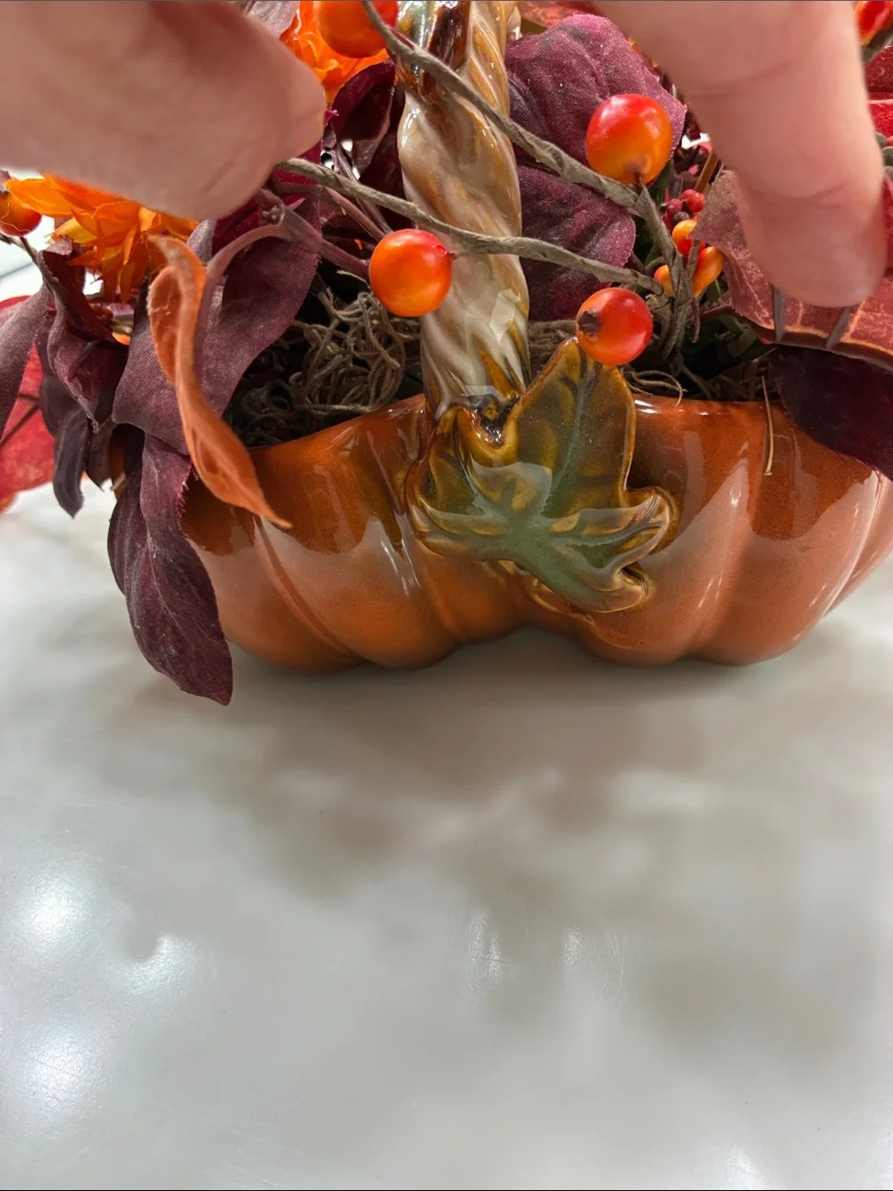 Fall Pumpkin Floral Centerpiece - Orange & Burgundy